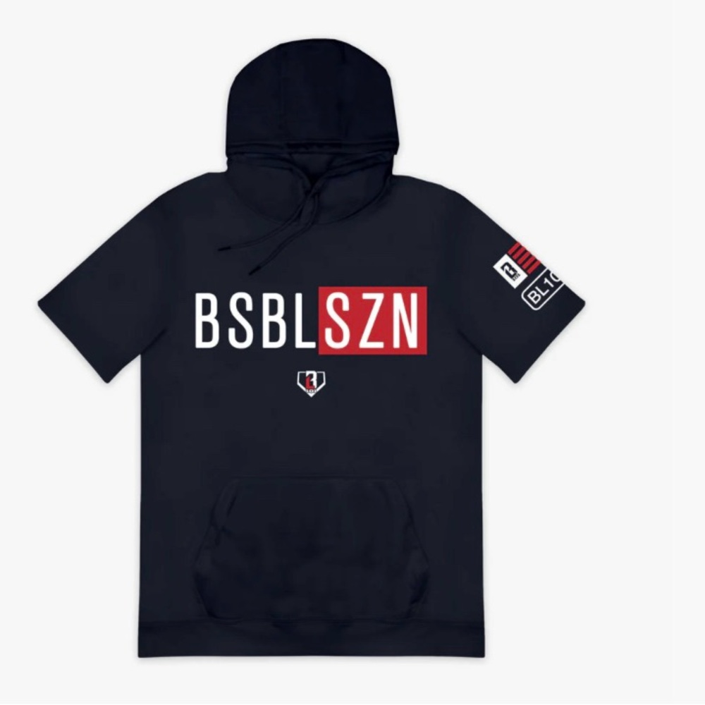 Navy BSBL-SZN Short Sleeve Hoodie V2 Hoodie